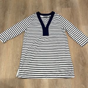 Lands’ End nautical navy and white striped terry cloth swim cover-up dress M
